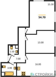 Планировка двухкомнатной(квартира) площадью 54.7 квадратных метров в ЖК “ЖК Дмитровское небо”