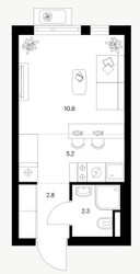 Планировка студии(квартира) площадью 21.1 квадратных метров в ЖК “Ярославский квартал”