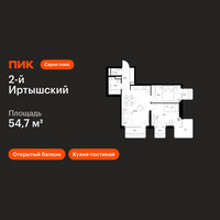 Планировка двухкомнатной(квартира) площадью 54.7 квадратных метров в “ЖК 2-й Иртышский”