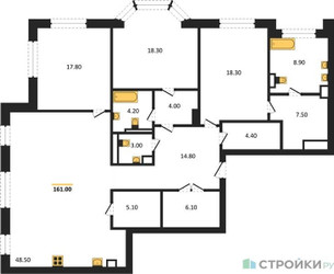 Планировка трехкомнатной(квартира) площадью 161.11 квадратных метров в ЖК “ЖК Хамовники 12”