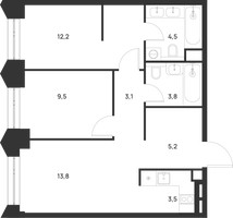 Планировка двухкомнатной(квартира) площадью 55.6 квадратных метров в “ЖК Войс”