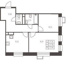 Планировка двухкомнатной(квартира) площадью 58 квадратных метров в “ЖК Новая Ивантеевка”