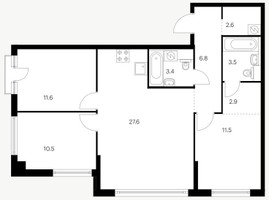 Планировка двухкомнатной(квартира) площадью 54.2 квадратных метров в “ЖК Кутузовский квартал”