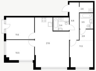 Планировка двухкомнатной(квартира) площадью 54.2 квадратных метров в ЖК “ЖК Кутузовский квартал”