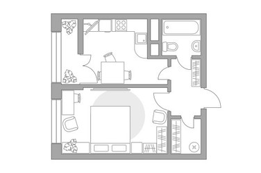Планировка однокомнатной(квартира) площадью 37.54 квадратных метров в ЖК “ЖК Пехра”