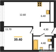 Планировка однокомнатной(квартира) площадью 39.4 квадратных метров в “Жилые кварталы Белый Град”
