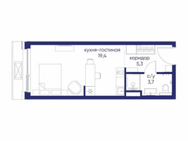 Планировка студии(квартира) площадью 28.42 квадратных метров в “ЖК Остров”