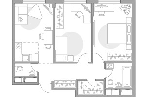 Планировка трехкомнатной(квартира) площадью 53.34 квадратных метров в “ЖК Аникеевский”