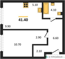 Планировка однокомнатной(квартира) площадью 41.4 квадратных метров в “ЖК Мангазея в Богородском”