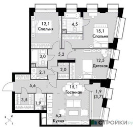 Планировка трехкомнатной(квартира) площадью 90.8 квадратных метров в ЖК “ЖК Sydney City (Сидней Сити)”