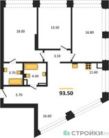 Планировка трехкомнатной(квартира) площадью 93.5 квадратных метров в “ЖК КОД Сокольники”