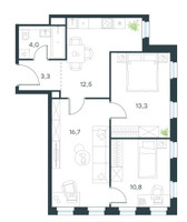 Планировка трехкомнатной(квартира) площадью 60.4 квадратных метров в “ЖК Level Селигерская”