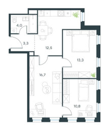 Планировка трехкомнатной(квартира) площадью 60.4 квадратных метров в ЖК “ЖК Level Селигерская”