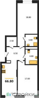 Планировка двухкомнатной(квартира) площадью 66.8 квадратных метров в “ЖК Детали”
