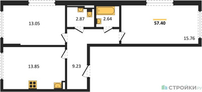 Планировка двухкомнатной(квартира) площадью 57.4 квадратных метров в ЖК “ЖК Остафьево”