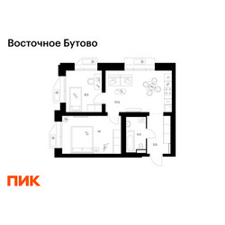 Планировка двухкомнатной(квартира) площадью 50.3 квадратных метров в ЖК “ЖК Восточное Бутово”