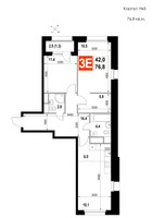 Планировка трехкомнатной(квартира) площадью 76.8 квадратных метров в “ЖК Мытищи Сити”