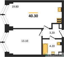 Планировка однокомнатной(квартира) площадью 40.3 квадратных метров в “ЖК ЗИЛАРТ”