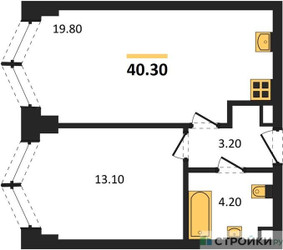 Планировка однокомнатной(квартира) площадью 40.3 квадратных метров в ЖК “ЖК ЗИЛАРТ”