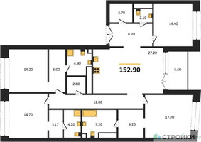 Планировка 4+ комнатной(квартира) площадью 152.9 квадратных метров в “Клубный дом РЕКА”
