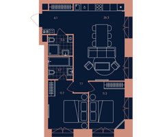 Планировка трехкомнатной(квартира) площадью 63.6 квадратных метров в “ЖК Era (Эра)”