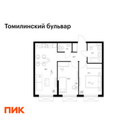 Планировка двухкомнатной(квартира) площадью 51.9 квадратных метров в “ЖК Томилинский бульвар”