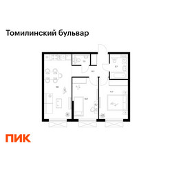Планировка двухкомнатной(квартира) площадью 51.9 квадратных метров в ЖК “ЖК Томилинский бульвар”