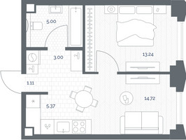 Планировка однокомнатной(квартира) площадью 42.44 квадратных метров в “ЖК TATE (Тэйт)”