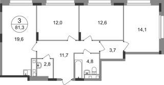 Планировка трехкомнатной(квартира) площадью 81.3 квадратных метров в “ЖК Переделкино Ближнее”