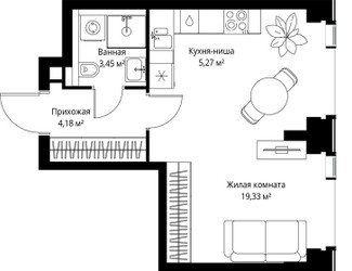 Планировка однокомнатной(квартира) площадью 32.23 квадратных метров в ЖК “Мультиквартал СИТИДЗЕН”
