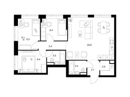 Планировка трехкомнатной(квартира) площадью 73.6 квадратных метров в “Бунинская набережная”