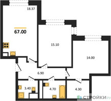 Планировка двухкомнатной(квартира) площадью 67 квадратных метров в “ЖК МАРК”