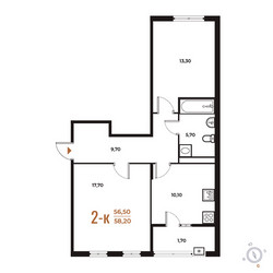 Планировка двухкомнатной(квартира) площадью 58.2 квадратных метров в ЖК “ЖК Новое Летово”