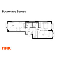 Планировка двухкомнатной(квартира) площадью 63.1 квадратных метров в “ЖК Восточное Бутово”