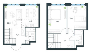 Планировка трехкомнатной(квартира) площадью 73.2 квадратных метров в “ЖК Level Южнопортовая”
