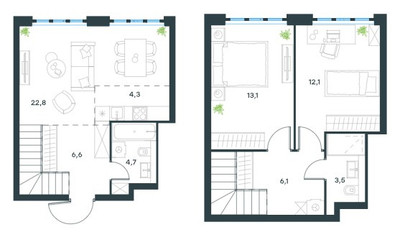 Планировка трехкомнатной(квартира) площадью 73.2 квадратных метров в ЖК “ЖК Level Южнопортовая”