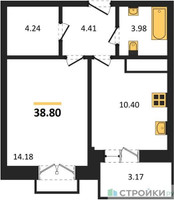 Планировка однокомнатной(квартира) площадью 38.8 квадратных метров в “ЖК ВОСТОК II”