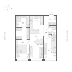 Планировка двухкомнатной(апартаменты) площадью 71.4 квадратных метров в ЖК “ЖК ARTEL (Артель)”