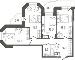 Планировка трехкомнатной(квартира) площадью 94.3 квадратных метров в “ЖК Советская 18”