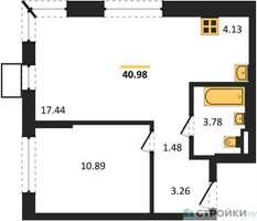 Планировка однокомнатной(квартира) площадью 40.98 квадратных метров в “ЖК Горки Парк”