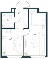 Планировка однокомнатной(квартира) площадью 36.2 квадратных метров в “ЖК Level Мичуринский”