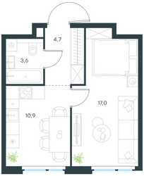 Планировка однокомнатной(квартира) площадью 36.2 квадратных метров в ЖК “ЖК Level Мичуринский”