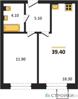 Планировка однокомнатной(квартира) площадью 39.4 квадратных метров в “ЖК Лесная Отрада”