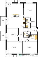Планировка 4+ комнатной(квартира) площадью 135.9 квадратных метров в “ЖК Дзен-кварталы”