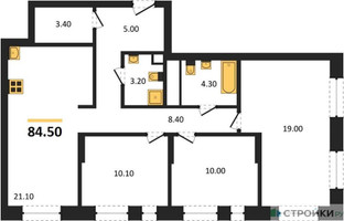 Планировка трехкомнатной(квартира) площадью 84.5 квадратных метров в “ЖК Первый Московский”