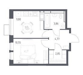 Планировка однокомнатной(квартира) площадью 31.83 квадратных метров в ЖК “ЖК Большое Путилково”