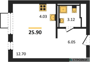 Планировка студии(квартира) площадью 25.9 квадратных метров в “ЖК Мытищи Парк”