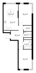 Планировка двухкомнатной(квартира) площадью 70.2 квадратных метров в ЖК “ЖК Переделкино Ближнее”