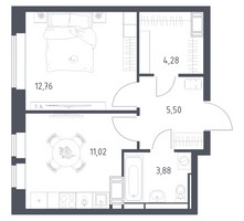 Планировка однокомнатной(квартира) площадью 37.44 квадратных метров в “ЖК Большое Путилково”