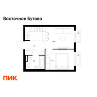 Планировка однокомнатной(квартира) площадью 32.6 квадратных метров в “ЖК Восточное Бутово”
